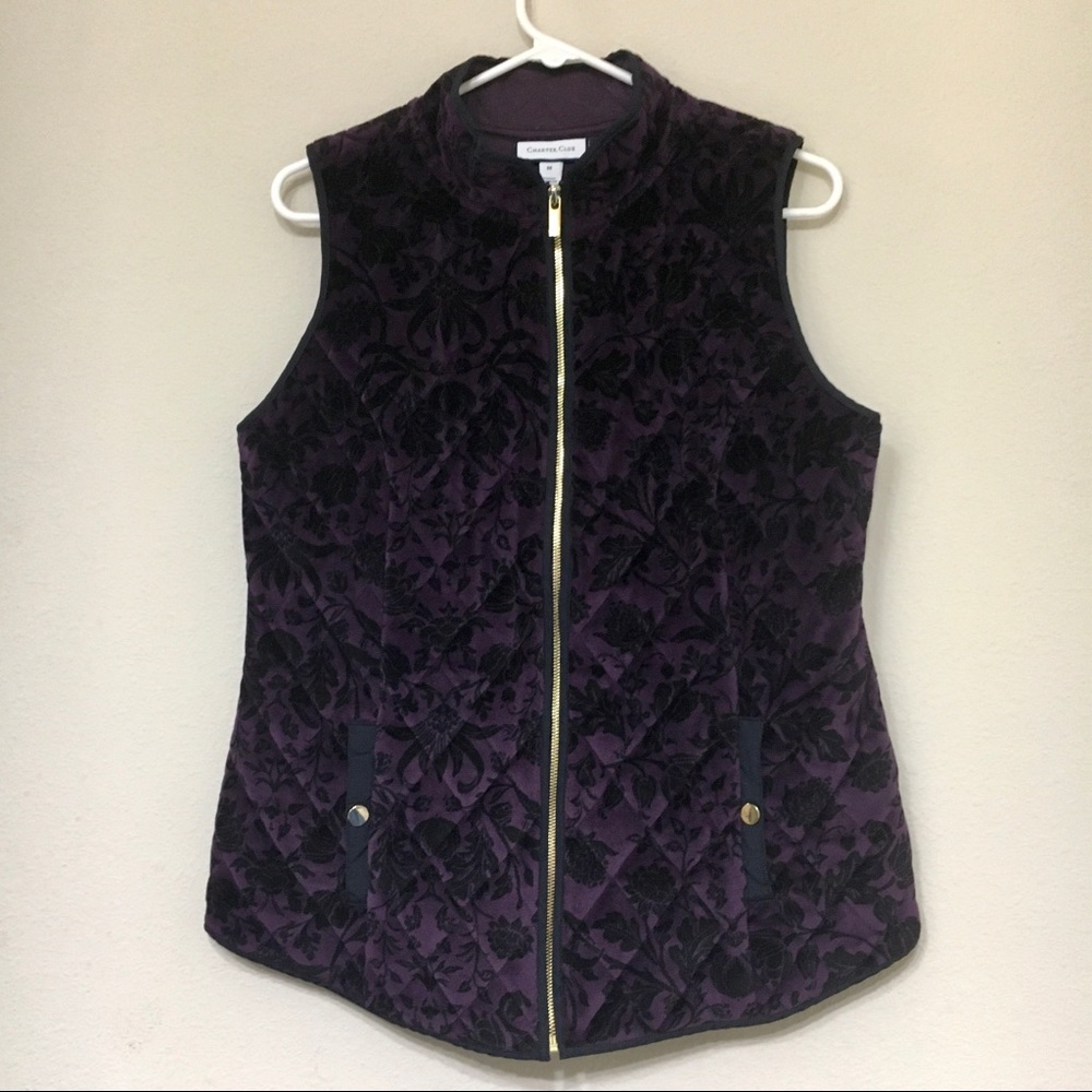 Charter Club Velvet Puffer Vest quilted Floral